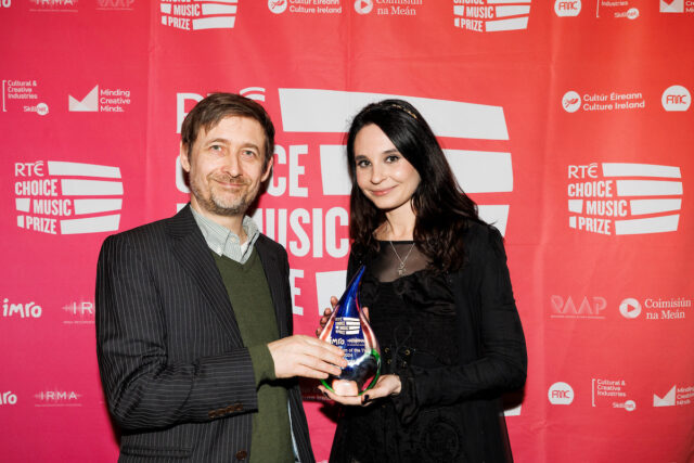 Neil Hannon with Irish Palestinian artist Roisin El Cherif, who accepted the Album Of The Year award on behalf of Fontaines D.C. earlier this year.Image for Article:Celebrating 21 Years of the RTÉ Choice Music Prize